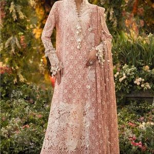 Pink Bishop Sleeve Wedding Gown with Mandarin Collar